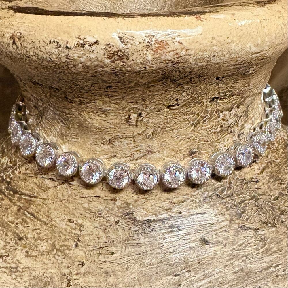 Silver and Cubic Zirconia Adjustable Tennis Bracelet Adjusts up to 9 Inches